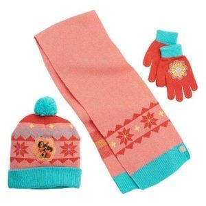Girls Disney Elena Avalor Hat, Scarf & Gloves 3 Pc Set Orange Blue Winter Beanie